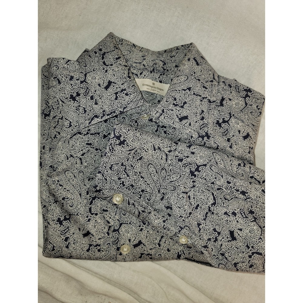 Ermenegildo Zegna Dress Shirt Cotton Soft Paisley Blue/white